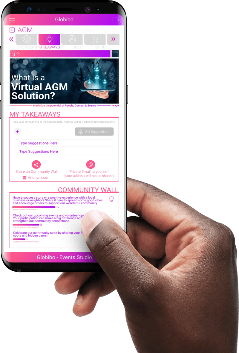 Virtual AGM takeway section via Events Studio